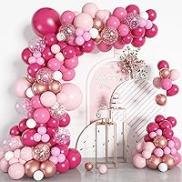 156Pcs Pink Balloon Garland Arch Kit, Hot Pink Metallic Rose Gold Chrome Confetti Balloons for Wedding Women Birthday Princess Theme Bridal Baby Shower Mother's Valentine's Day Party Decorations