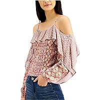 Womens Mixed Print Cold Shoulder Blouse