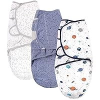 Hudson Baby Unisex Baby Quilted Cotton Swaddle Wrap 3pk, Space, 0-3 Months
