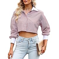 Astylish Womens Dressy Blouse Top Long Sleeve Crop Top Button Down Shirts