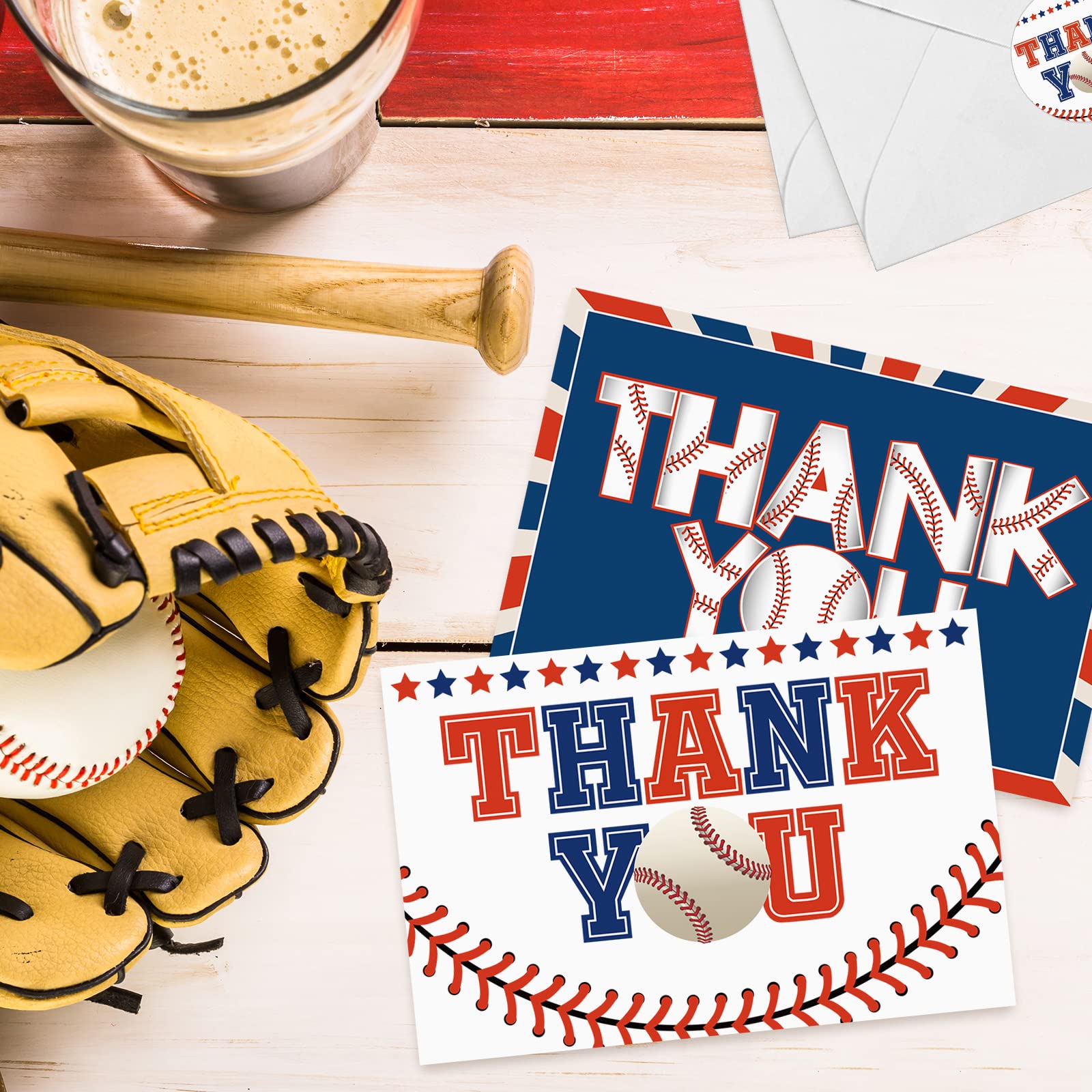 AnyDesign 32 Pack Baseball Thank You Cards with Envelopes Stickers 4 Design Baseball Blank Note Cards Thank You Couch Cards for Birthday Baseball Season Games Supplies, 4 x 6 Inch