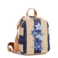 Vera Bradley Mini Backpack, Navy Stripe Straw