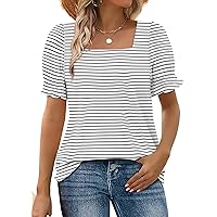 WIHOLL Tops for Women Summer Casual Ruffle Trim Sleeve Square Neck T Shirts