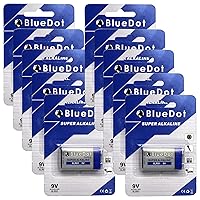 BlueDot Trading Heavy Duty Value Pack of 9 Volt Alkaline Batteries with 5-Year Shelf Life for Smoke and Carbon Monoxide Detectors, Security devices and Fire Alarms, 10 Count