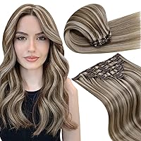 LaaVoo Clip ins Bundle Sew in Hair Extensions Real Human Hair Platinum Blonde 24 Inch 120g Bundle Clip in Hair Extensions Real Human Hair Highlights 24 Inch 7pcs/140g