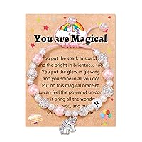 Unicorn Pink Pearl and Shiny Balls Heart Initial A-Z Bracelet Back to School Gifts for Girls/Daughter/Niece/Granddaughter Birthday Christmas Jewelry Gifts for Girls