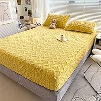 Luxury Mattress Covers, High Elastic Striped Breathable Washable Mattress Protector, Soft Comfortable Thickened Plush Bed Sheet（with Pillowcase） (Yellow, 180x200cm/70.9