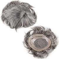 Toupee for Men with 10x8inch Sight Wave Mono Lace with PU Around Men's Hairpiece Replacement System 60% #6 Brown Human Hair Mixed 40% Grey Synthetic Hair