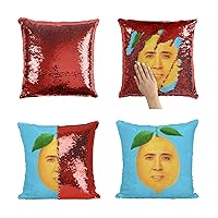 Lemon Nicolas Cage Face P113 Sequin Pillow, Sequin Pillowcase, Funny Pillow, Two Color Pillow, Present Pillow, Gift for her, Gift for him, Magic Pillow, [Cover Only]
