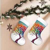 Christmas Stockings Decorations Colorful Tree Lovely Christmas Stockings Bags Christmas Fireplace Decor Socks for Stairs Fireplace Hanging Xmas Home Decor