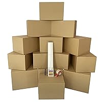 Moving Boxes 1 Room Bigger Moving Kit - 14 Boxes Plus Supplies & Tape, Brown Kraft