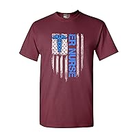 ER Nurse Hospital American Flag DT Adult T-Shirt Tee (XXXXX Large, Maroon)