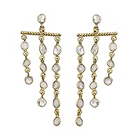 3.00 ctw Natural Uncut White Diamond Polki long dangle chandelier earrings - 925 sterling silver – 14K Gold Vermeil