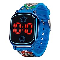 Kids Nintendo Super Mario Digital Flashing LCD Quartz Childrens Wrist Watch for Boys, Girls, Toddlers with Blue Multicolor Strap (Model: GSM4097AZ)