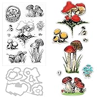 GLOBLELAND 1Set Mushroom Cut Dies and Clear Stamp Set Plant Embossing Template and Silicone Stamp for Card Scrapbooking Card DIY Craft