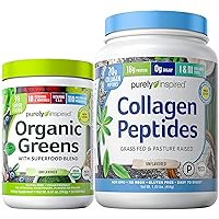 Purely Inspired Organic Greens Powder, Organic Greens Superfoods Powder Bundle (24 Servings) Collagen Peptides Powder Unflavored (23 Servings)