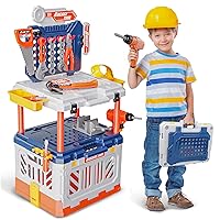 BELLOCHIDDO Kids Tool Bench - 90 Pcs Realistic Toy Workbench with Accessories, 4 in 1 Transformable Workbench with Electric Drill - Pretend Play Kids Tool Set for Boys & Girls