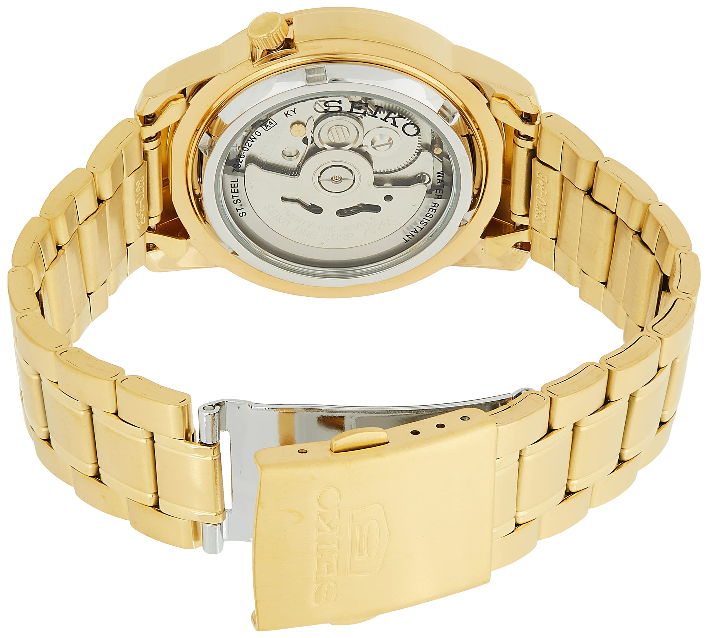 SEIKO Men's SNKE56 5 Automatic Gold Dial Gold-Tone Stainless Steel Watch