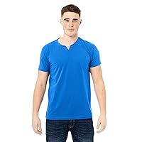 Men's Soft Stretch Cotton Short Sleeve Solid Color Slim Fit Slit V-Neck T-Shirt, Fashion Casual Tee for Men