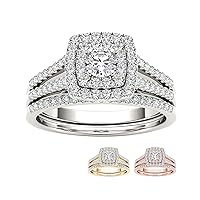 IGI Certified 10k Gold 3/4ct TDW Diamond Double Halo Bridal Ring Set (I-J,I2)