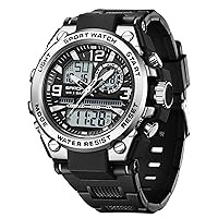 KXAITO Men's Watches Sports Outdoor Waterproof Military Watch Date Multi Function Tactics LED Face Alarm Stopwatch for Men (6024_Silver)