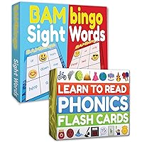 Phonics Flash Cards - Learn to Read in 20 Phonic Stages - Digraphs CVC Blends Long Vowel Sounds - Phonics Games for Kids Ages 4-8 and Sight Word Bingo Game Level 1 and Level 2 - Learn Vocabulary.