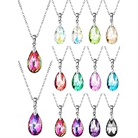 Hicarer 12 Pieces Teardrop Crystal Necklace Cubic Zirconia Pendant Necklace Jewelry for Women Girls