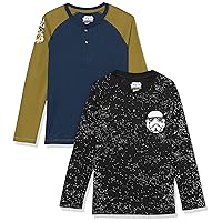 Amazon Essentials Disney | Marvel | Star Wars Boys and Toddlers' Long-Sleeve Henley T-Shirts, Pack of 2