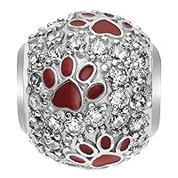 Rhodium On Sterling Silver Austrian Elements Crystal Puppy Dog Paw Footprint European Style Bead Charm
