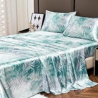 YIYEA Satin Sheets - Floral Print - Luxurious Silky Feel Queen Sheet Set - Elegant Smooth Satin Bed Sheets Queen Set - 16