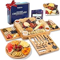 Extra Large Charcuterie Boards Gift Set: Marble Bamboo Cheese Board Set- Unique for Mom, 23 Entertaining Accessories, Wedding Gifts for Couple, House Warming Gifts New Home