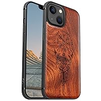 Carveit Magnetic Wood Case for iPhone 13 Case [Hard Real Wood & Soft TPU] Shockproof Hybrid Protective Cover Unique & Classy Wooden Case Compatible with MagSafe (Viking Compass Vegvisir-Rosewood)