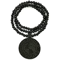 World is Yours Pendant Good Wood Black Replica with 36 Inch Bead Necklace
