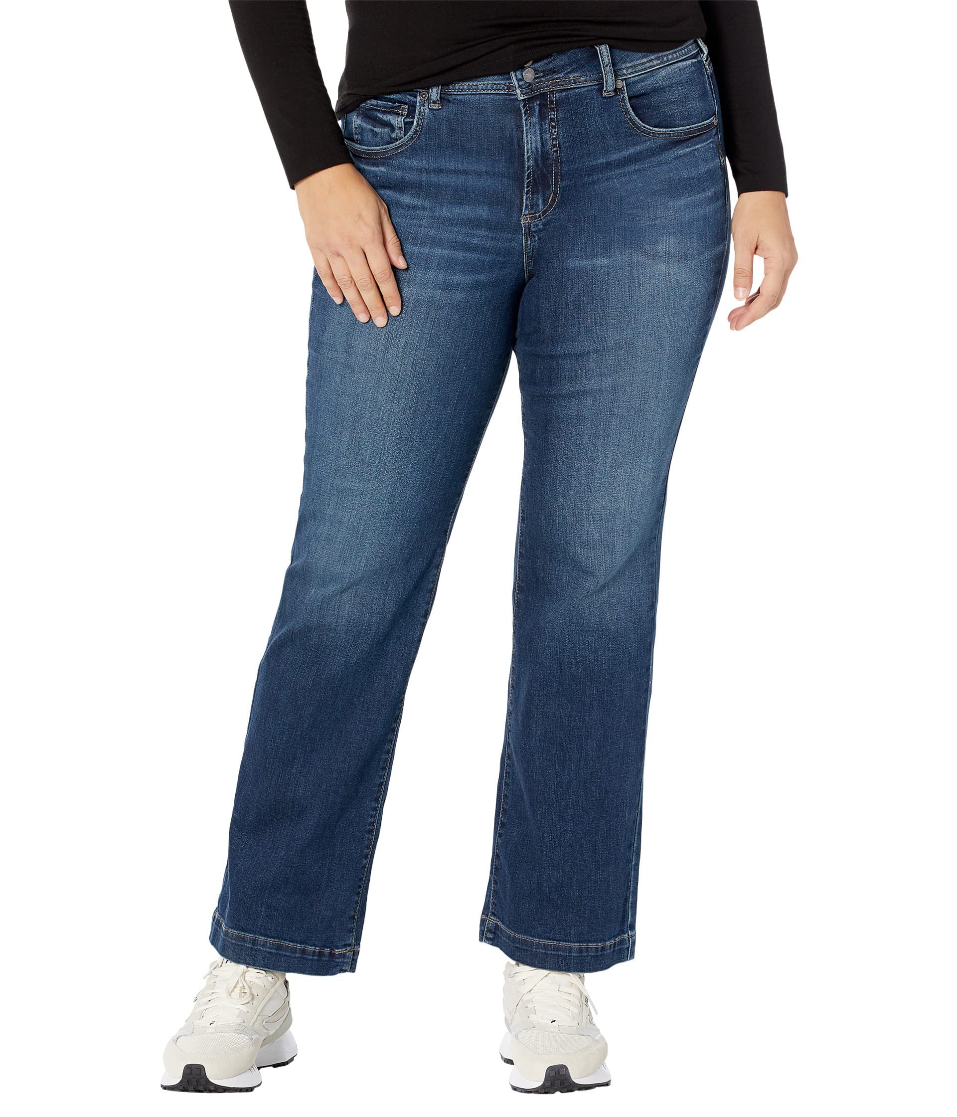 Silver Jeans Co. Women's Plus Size Avery High Rise Curvy Fit Trouser Leg Jeans