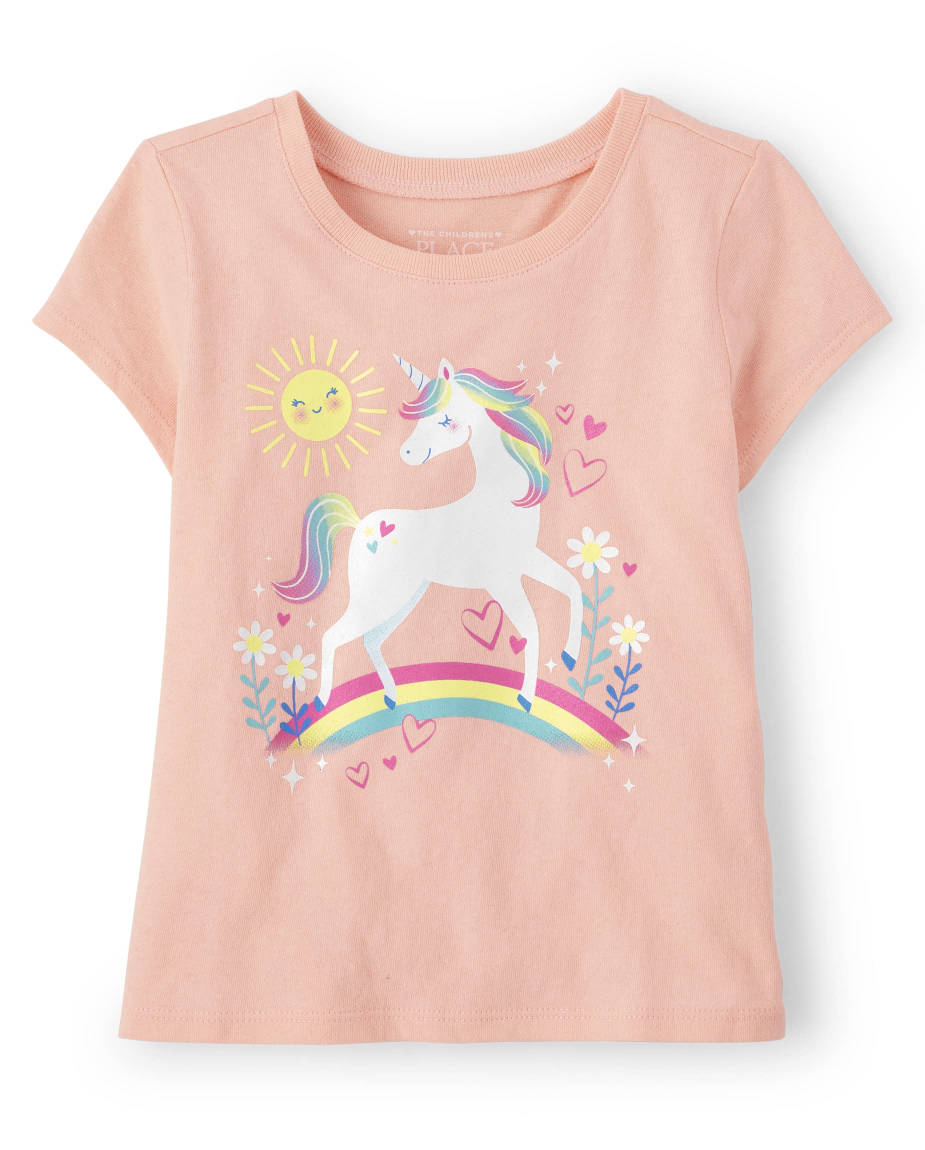 The Children's Place,And Toddler Girls Short Sleeve Graphic T-shirt,Baby-Girls,Unicorn Glow,5T