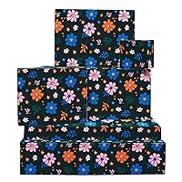 CENTRAL 23 Black Wrapping Paper - 6 Sheets of Gift Wrap for All Occasion - Dark Floral - For Women Girls Teenager - Flower Print - Comes with Stickers - Recyclable