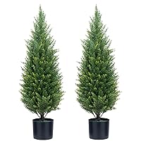 ECOLVANT Artificial Topiary Tree Two 3 Foot Artificial Cedar Trees Indoor Outdoor UV Resistant Bushes Potted Plants Artificial Shrubs Tree