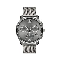 Movado Bold Thin Men's Swiss Quartz Stainless Steel and Mesh Bracelet Casual Watch, Color: Grey (Model: 3600635)