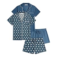 Ekouaer 2 Pack Womens Pajamas Set Button Down Classic Sleepwear Short Sleeve Comfy Pjs Loungewear Set