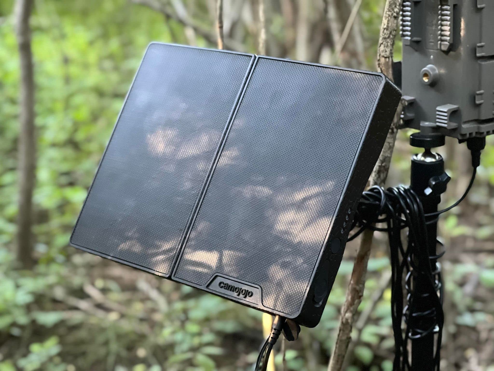 Camojojo Double Trail Camera Solar Panel 12V/1A 5.5V/1.5A Foldable Solar Charger Kit Waterproof IP66 with Build-in 3000mAH Rechargeable Lithium Polymer Battery Hunting Accessory