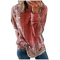 Womens Business Casual Tops, Women's Round Neck Tops Cotton Casual Fashion Floral Print Long Sleeve O-Neck Top Blouse