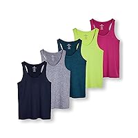 Real Essentials 5-Pack Women's Racerback Tank Top Dry-Fit Athletic Performance Yoga Activewear (Available in Plus Size)