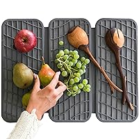 Dorai Home Dish Pad – Collapsible Kitchen Dish Drying Mat – Wrapped in Silicone Webbing to Protect Dishes –Rapid Drying Dish Mat – Slate
