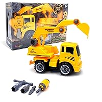 MUKIKIM Construct A Truck - Excavator. Take it Apart & Put it Back Together + Friction Powered(2-Toys-in-1!) Awesome Award Winning Toy That Encourages Creativity! …