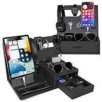 Nightstand Organizer - Black Night Stand Organizers Bundle Make Unique Gifts for Men, Dad, Father or Son- Bedside Table Organizer for Cellphone, Headphone, Earbud, Watch, Accessories