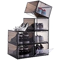 Attelite Drop Front Shoe Box,Set of 6,Stackable Plastic Box with Clear Door,As Storage and Box,For Display Sneakers,Easy Assembly,Fit up to US Size 12,Black