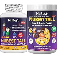 [1 Bottle Growth Protein Powder with Chocolate Flavor + 1 Bottle Tall Kids 90 Chewable Tablets with Berry Flavor] Bundle Height Growth for Kids - Support Height Growth, Development and Grow