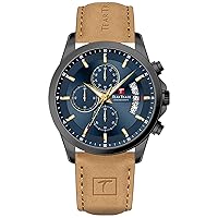 TEARTRACE Men's Casual Chronograph Sport Military Waterproof Multifunction Leather Wrist Watch