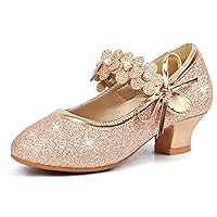 PANDANINJIA Girls Dress Shoes Mary Jane Heels Flower Wedding Party Back to School Pump Shoes for Toddler Little Kid