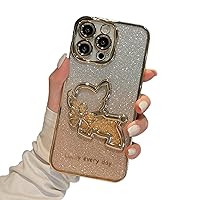 Electroplating Gradient Glitter Quicksand Dog Phone case, Flash Girly Sense, Lens Full Package, Cute and Creative, for iPhone 14 13 12 11 Pro Max Plus Phone case (Gold,iPhone 11 Pro Max)